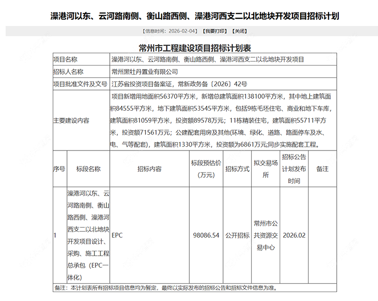 常州市工程建设项目招标计划表