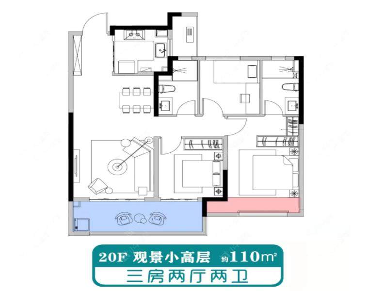 常州路劲铂樾云庭110㎡户型图
