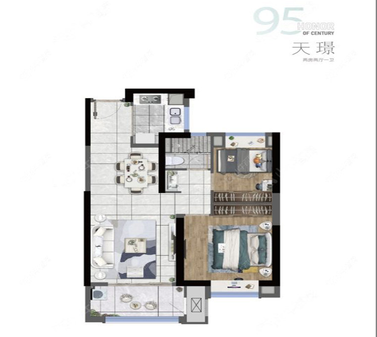 常州新城黑牡丹世纪之光95㎡户型图 常州新城黑牡丹世纪之光95㎡户型图