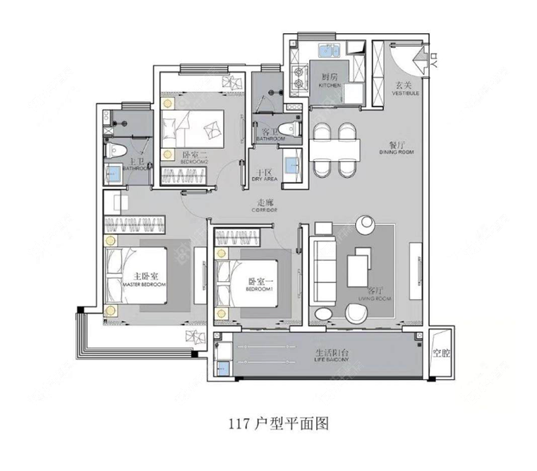 绿地香港名墩道117㎡户型图