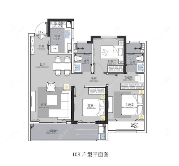 绿地香港名墩道108㎡户型图