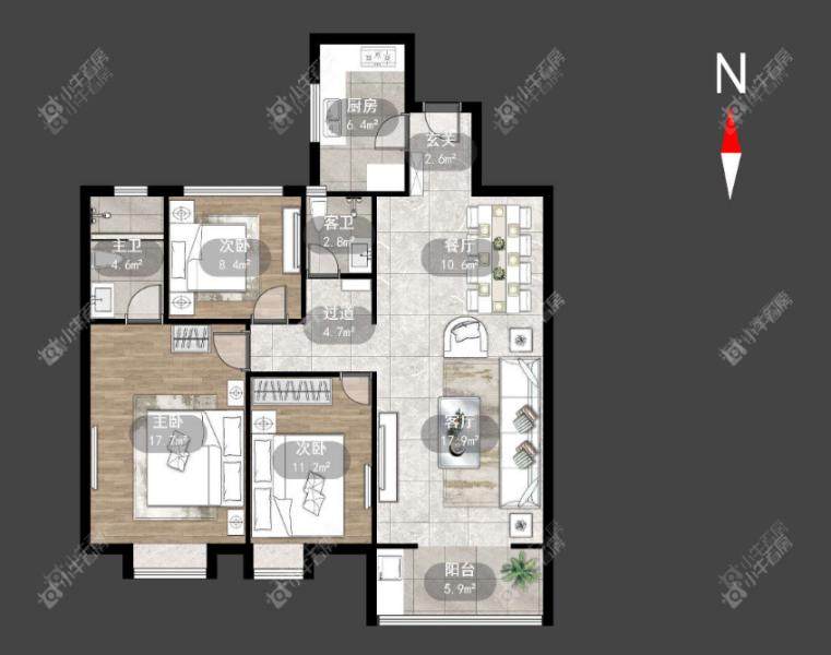 常州华润国际六期三居室户型图
