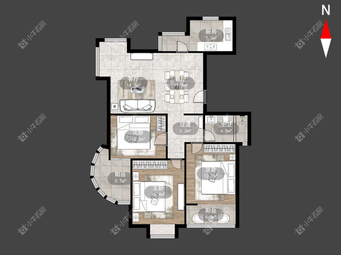 建面约122㎡户型