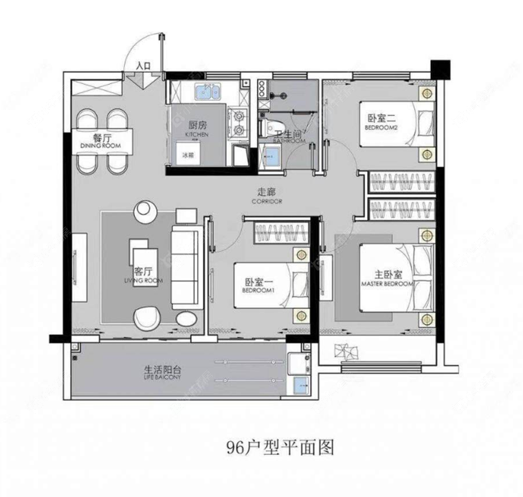 绿地香港名墩道96㎡户型图